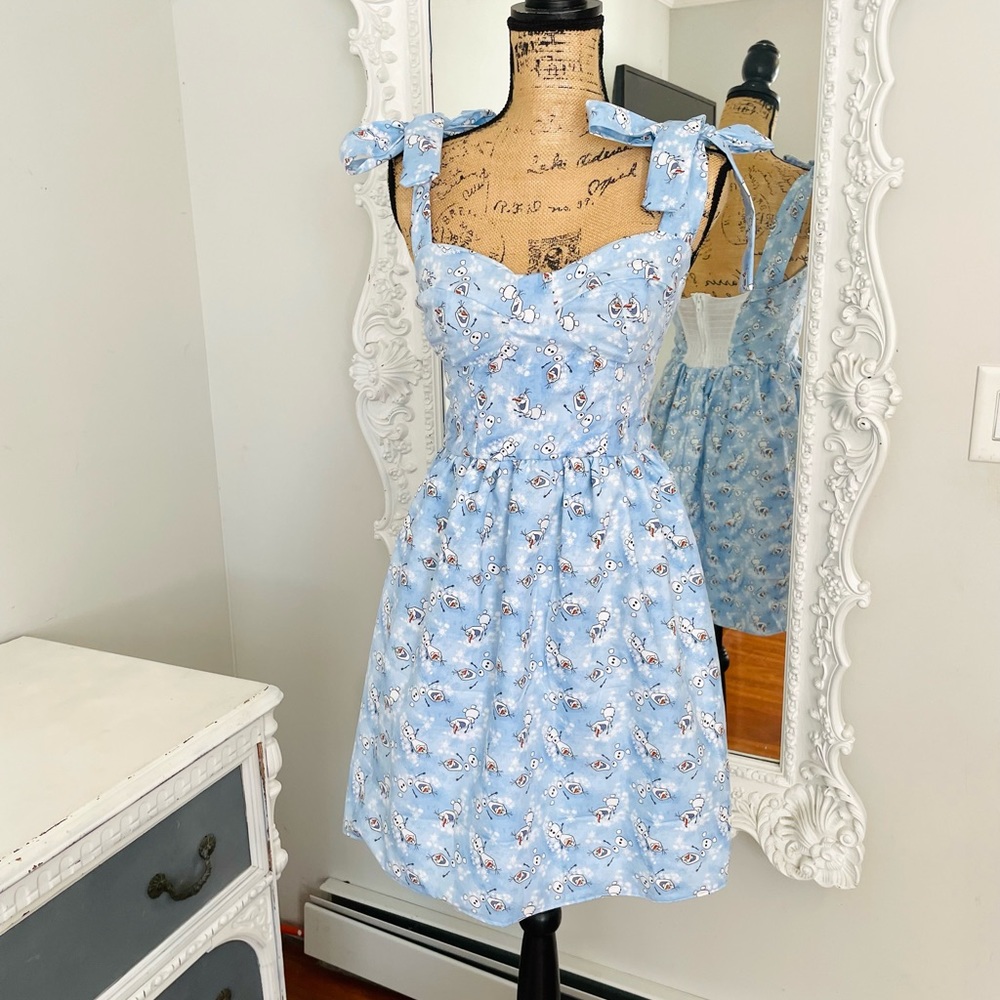 New York Couture Reworked Disney Frozen OLAF Bustier Tie Straps Pinafore Dress